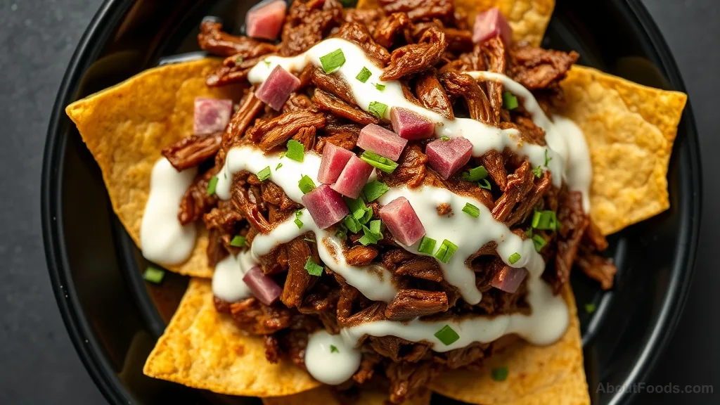 Indonesian Beef Rendang Nachos with Thai Coconut Cream and Japanese Pickled Ginger