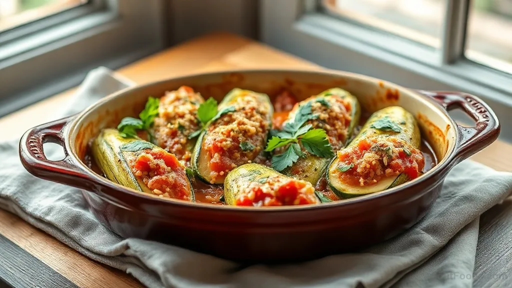 Kolokythakia Gemista (Stuffed Zucchini with Rice & Herbs) Dinner