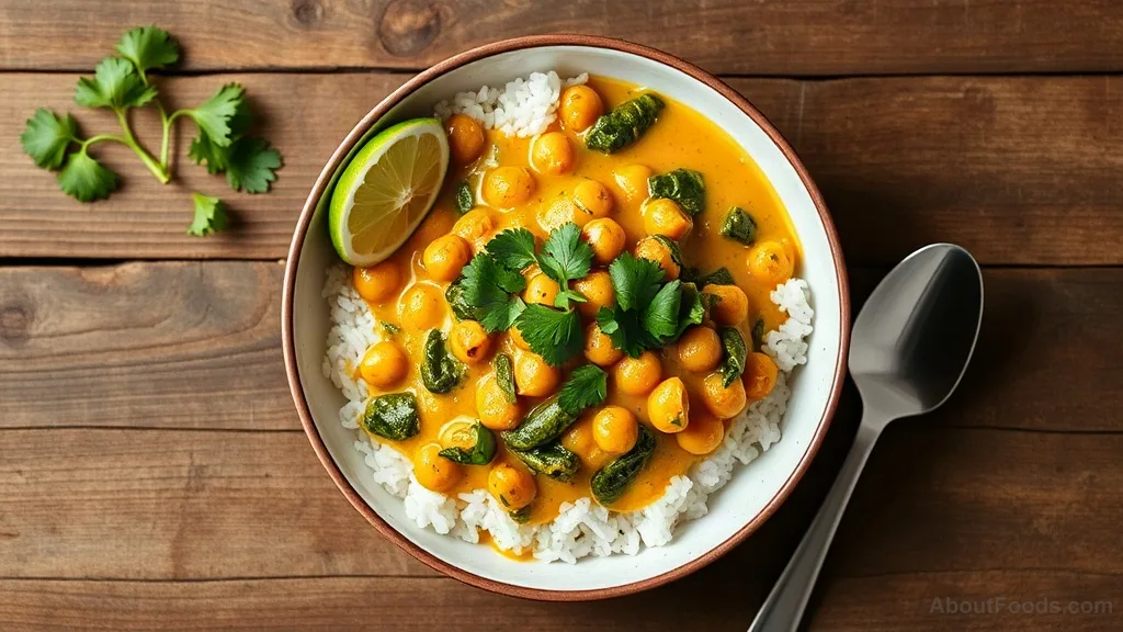 Chickpea and Spinach Curry with Coconut Milk and Basmati Rice