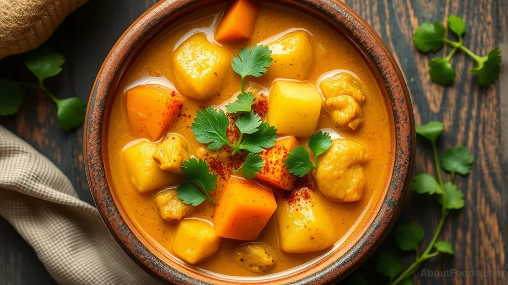 Vegan korma with potato, carrot, and almond cream