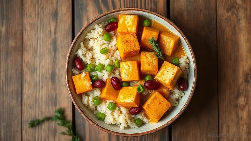 Curry Tofu with Rice and Peas