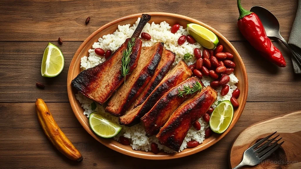 Authentic Jerk Pork with Rice and Peas