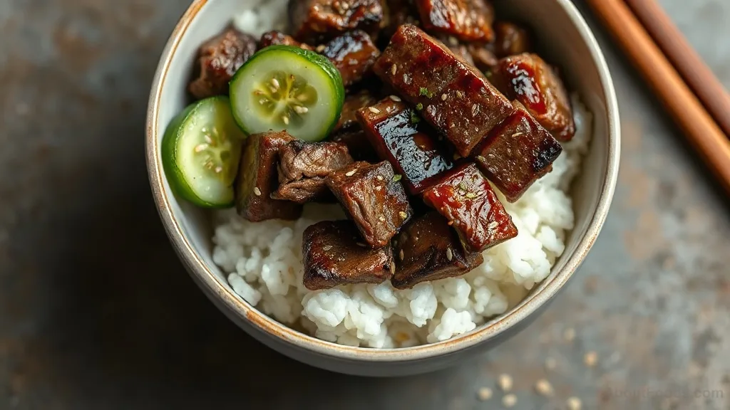 Bulgogi Lunch: Korean Grilled Marinated Beef with Rice and Sides