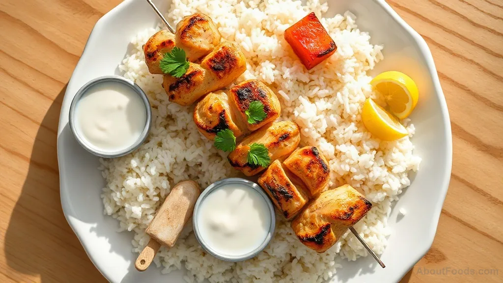 Authentic Shish Tawook with Garlic Sauce and Rice