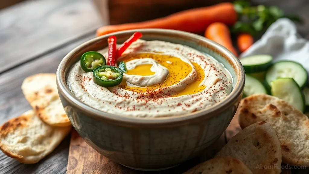 Hummus with Jalapeño and Bell Pepper Strips: A Spicy, Creamy Dip