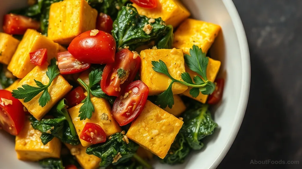 Tofu Scramble with Spinach, Tomato, and Onion