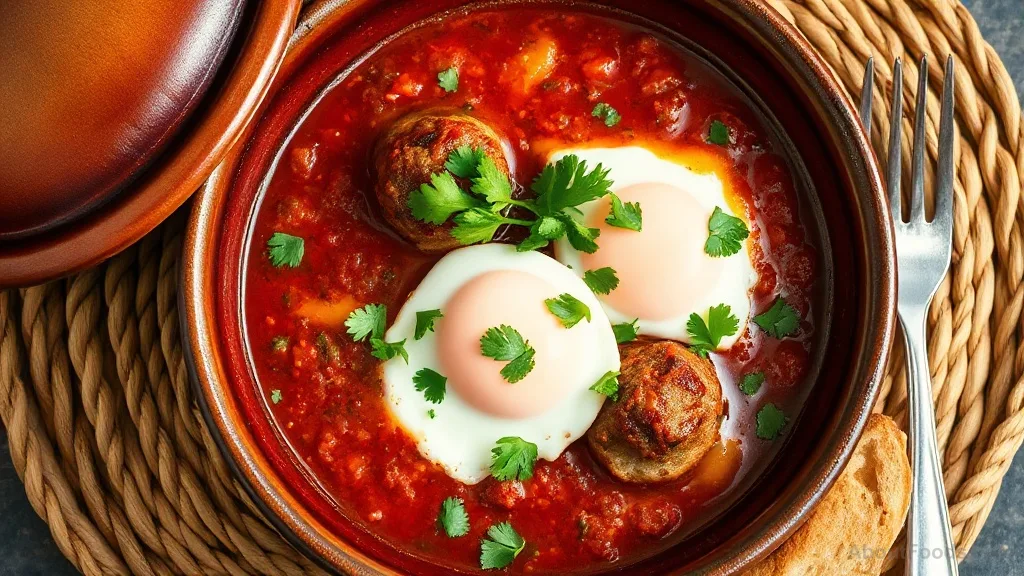 Tagine Kefta with Eggs (Moroccan Spiced Meatball Tagine with Poached Eggs)