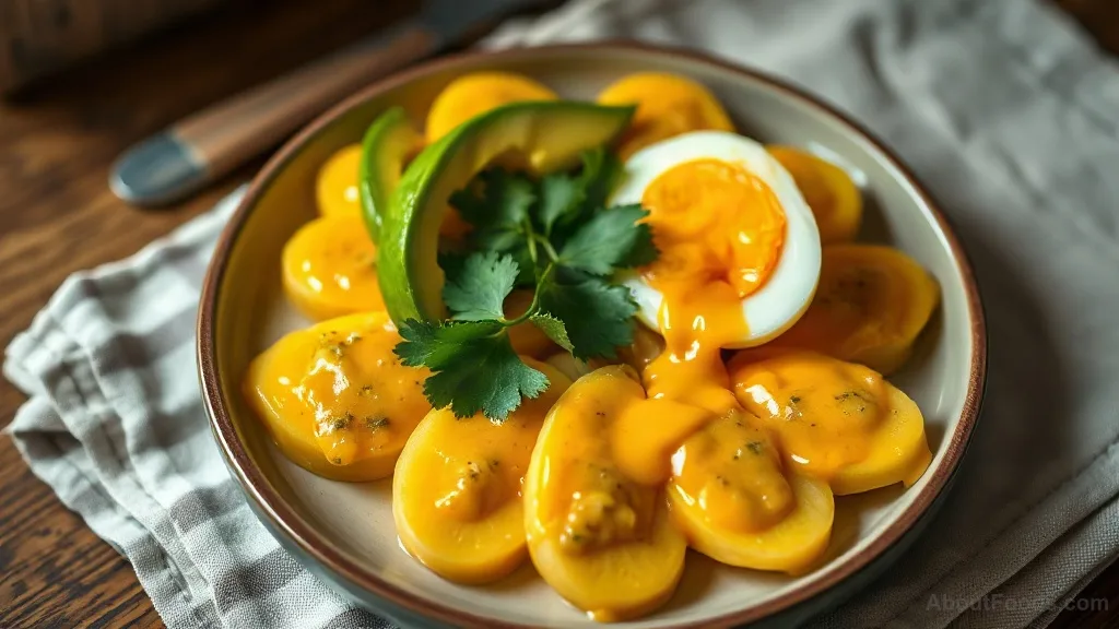 Papa a la Huancaína Breakfast Style: Potatoes with Creamy Cheese Sauce