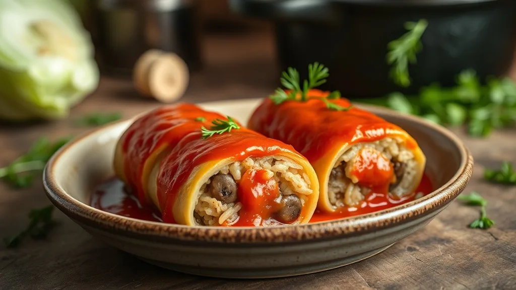 Golubtsy (Vegetarian Stuffed Cabbage Rolls with Mushrooms and Rice)