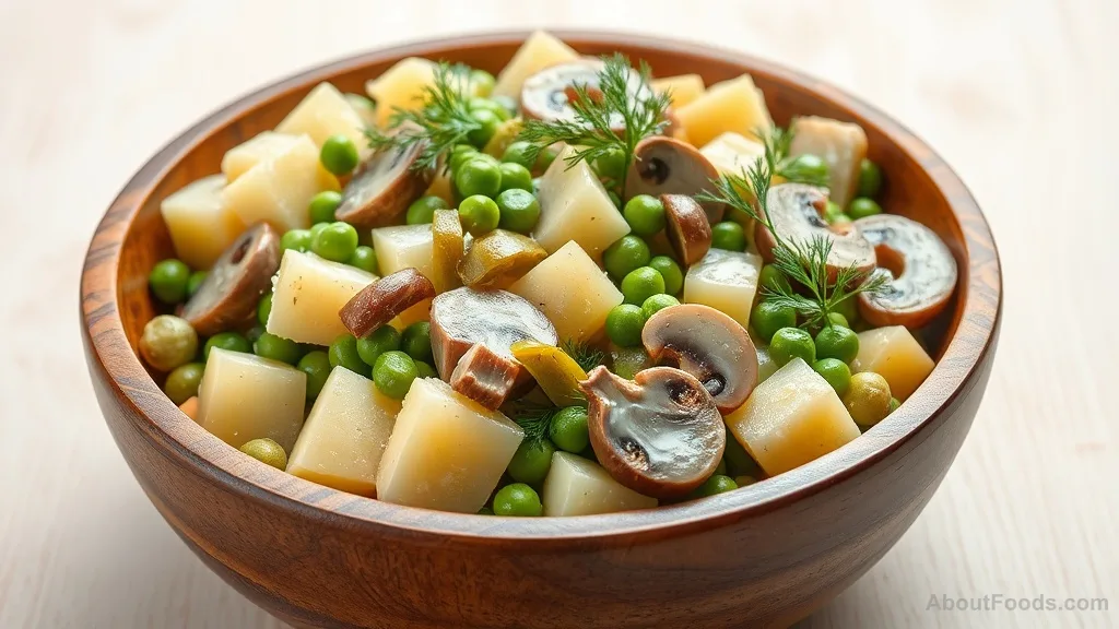 Gribnoy Salad (Russian Mushroom Salad with Potato and Pickles)