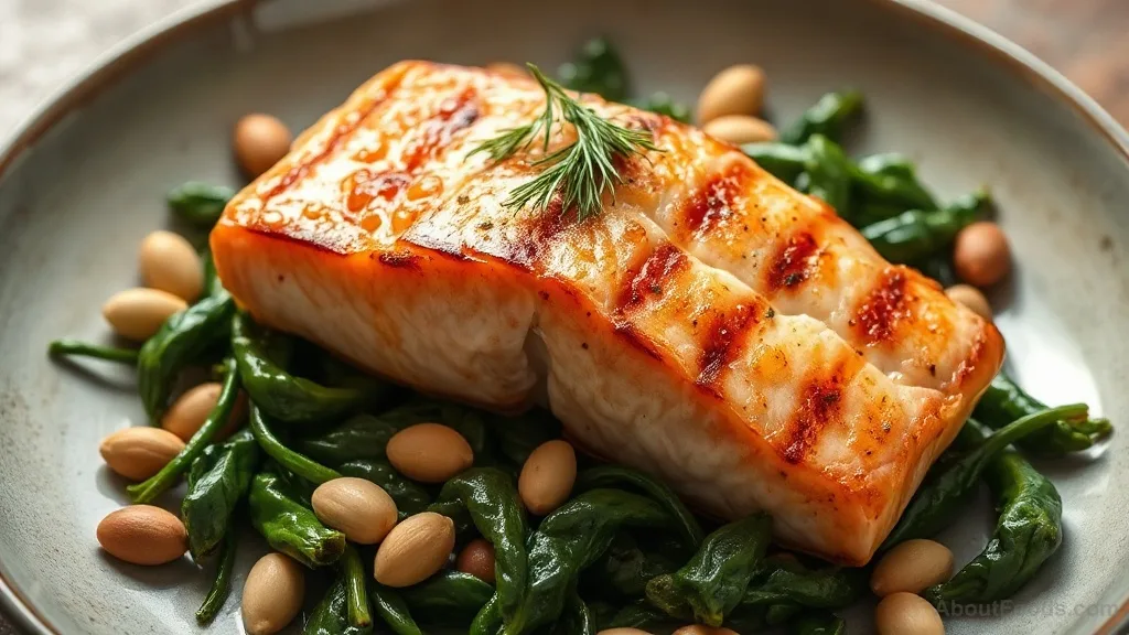 Lakse (Norwegian Salmon) with Spinach and Pine Nuts