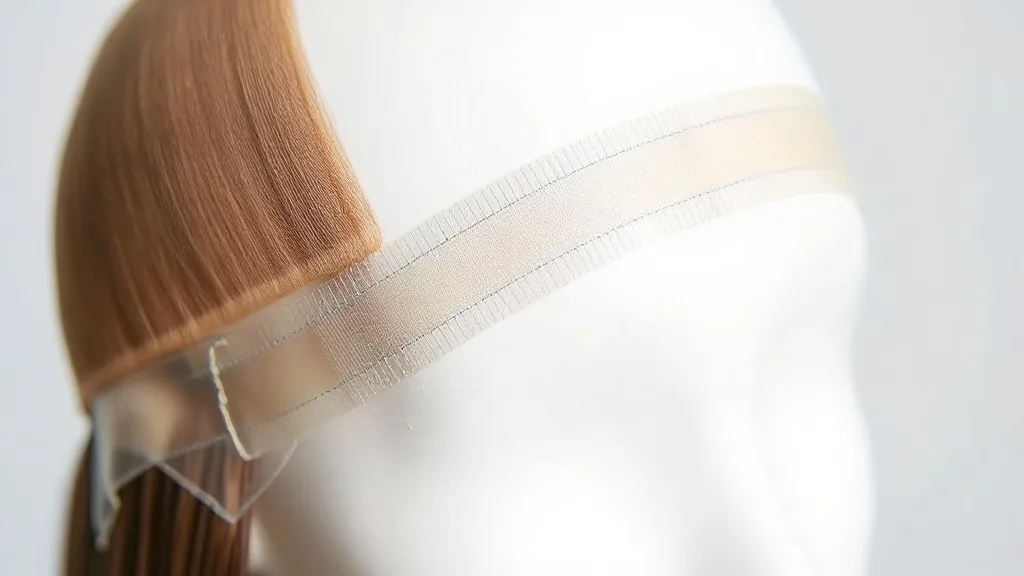 Wig tape strips placed on the hairline of a lace front wig