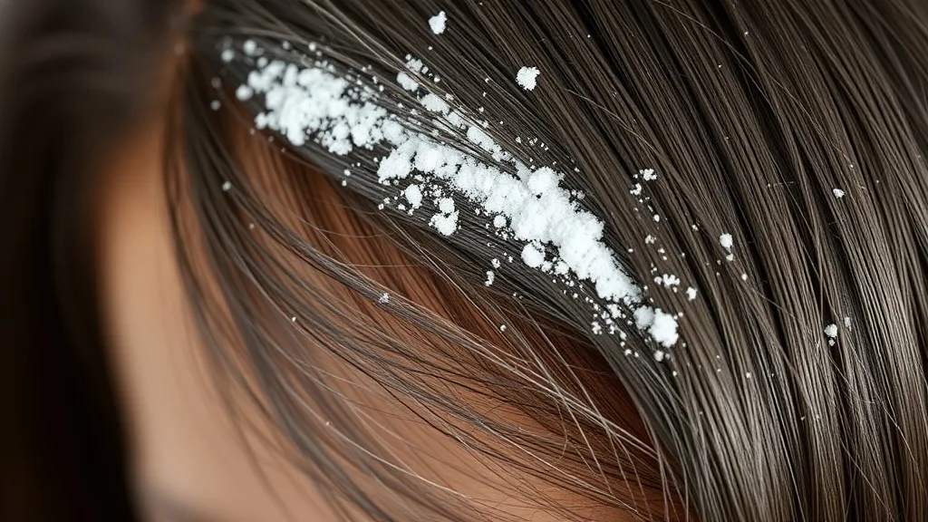 Close-up of a synthetic wig showing white residue from overspray