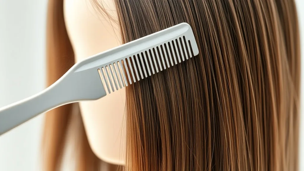 A wide-tooth comb gliding through a human hair wig after applying detangling spray