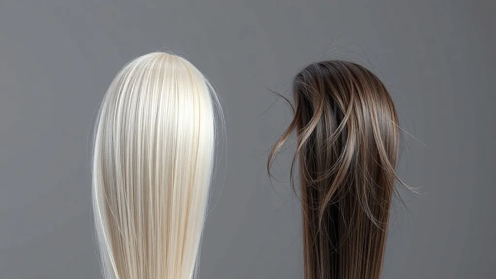 Side-by-side comparison of two wig strands after heat exposure, one protected and one damaged