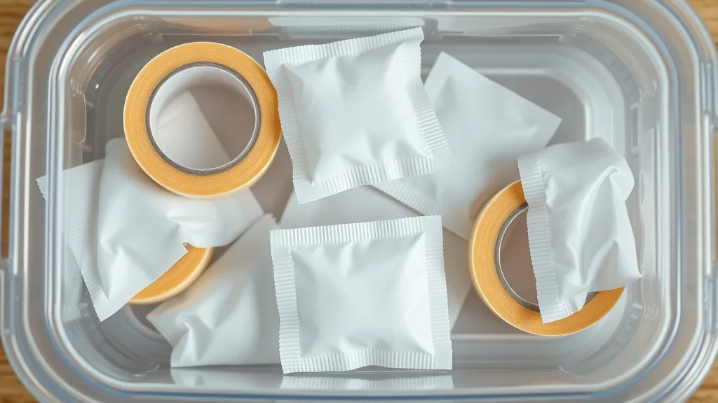 Silica gel packs and wig adhesive tapes stored in an airtight container