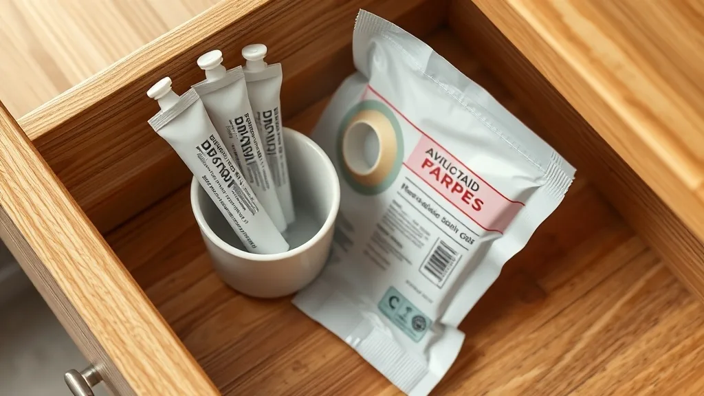 A professional wig adhesive storage kit with tubes and tapes in a cool, dark drawer
