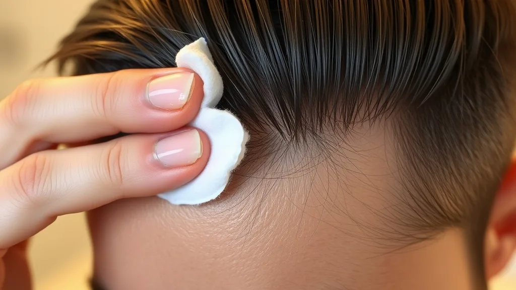 A person using a cotton pad with adhesive remover to gently wipe away wig residue from the scalp