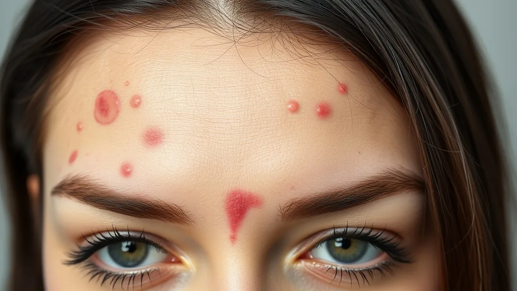 A woman with red, irritated skin along her hairline from an allergic reaction to wig adhesive