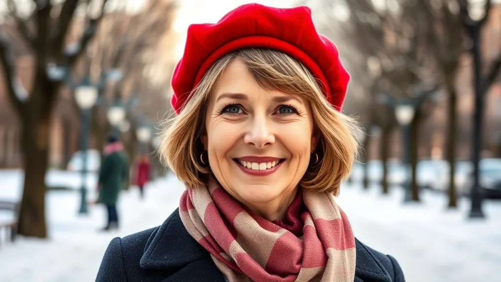 A woman with a wig wearing a stylish beret, showing a silk liner to protect the wig from friction.