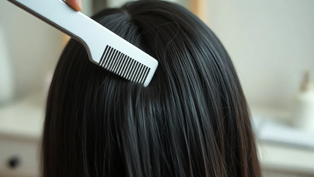 Close-up of a wide-tooth comb detangling a black human hair wig on a stand