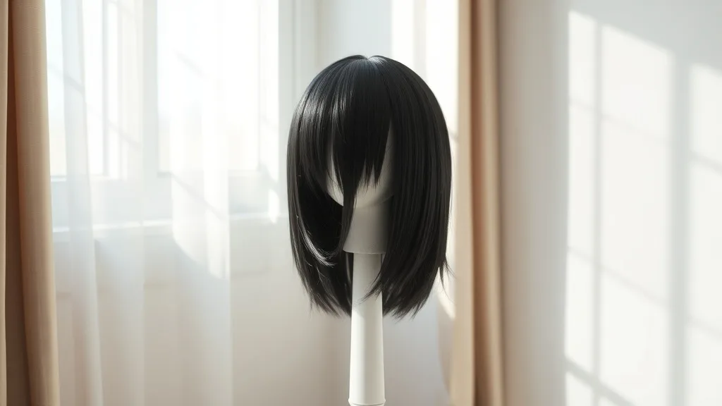 A wig placed on a stand in a ventilated room, drying naturally