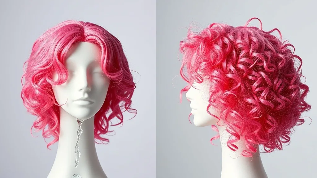 Side-by-side comparison of a wet synthetic wig and the same wig after air drying, showing restored volume and shape