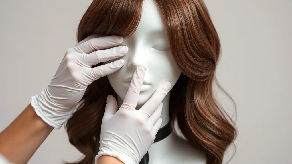 Hands applying a creamy white mask to a wig on a stand