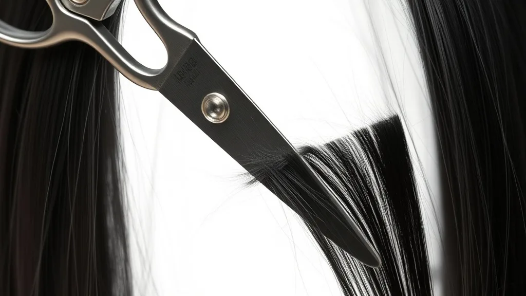 Scissors trimming the ends of a wig to remove frayed fibers
