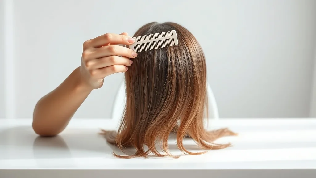 Woman gently brushing a wig with a wide-tooth comb starting from the ends