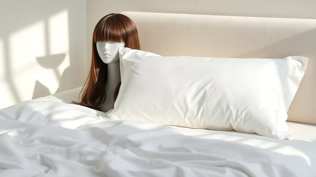 Satin pillowcase and a wig on a mannequin head, illustrating friction reduction