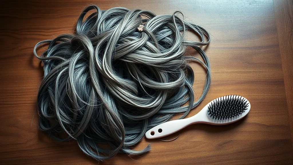 A plastic brush with sharp bristles next to a tangled wig, showing damage