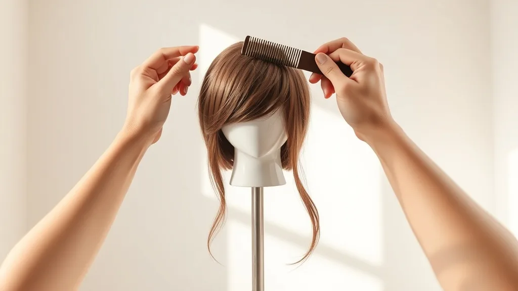 Hands holding a wig and combing from ends upward