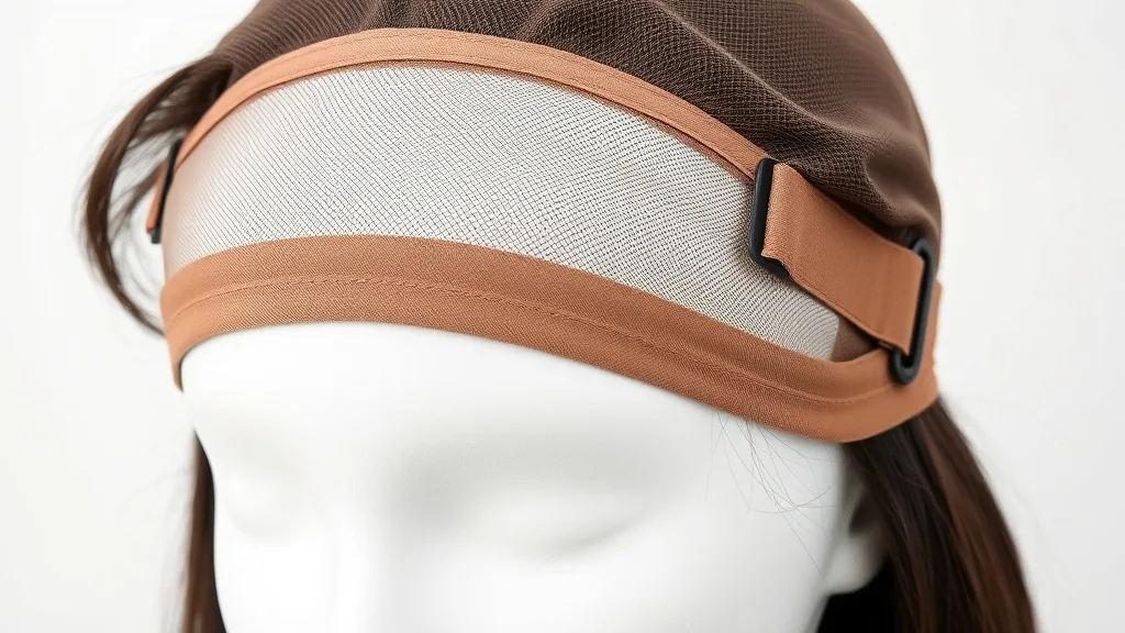 Close-up of a monofilament wig cap showing hand-tied wefts and adjustable straps