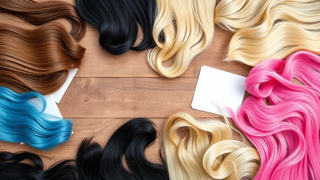 A display of modern wig colors in natural and unnatural shades