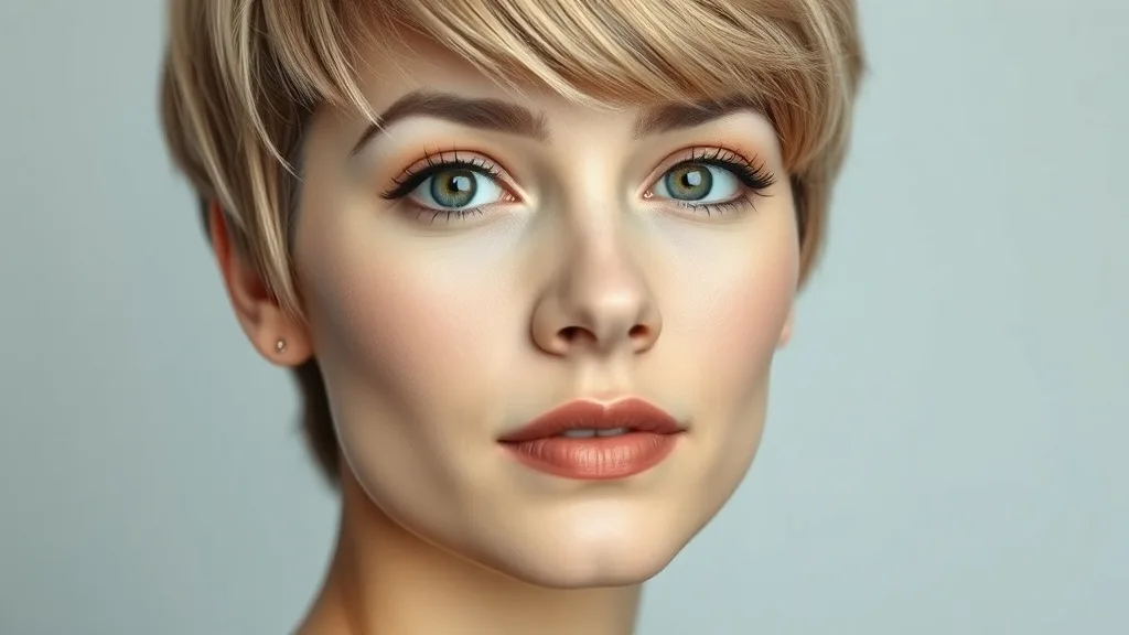 Woman with round face wearing a pixie wig with height on top
