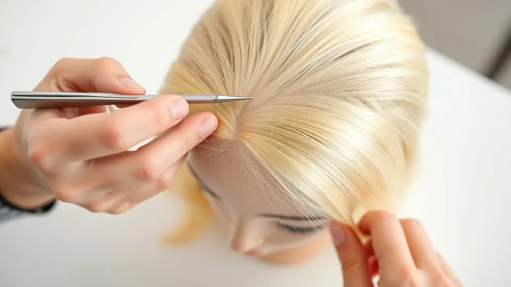 Hands plucking a few hairs from the wig hairline