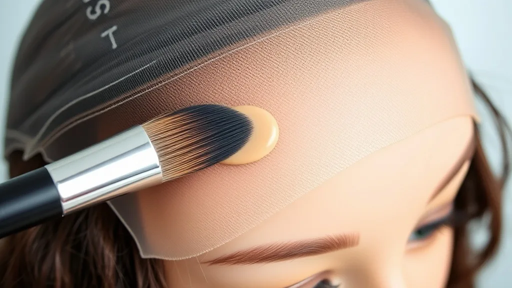 Close-up of a wig lace front being concealed with foundation