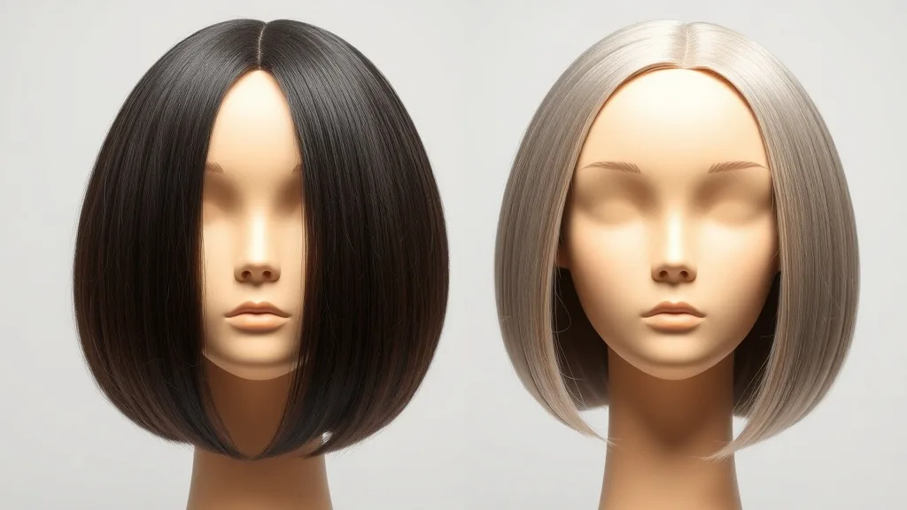 Comparison of wig hair densities: 100% vs 150% on mannequin heads.