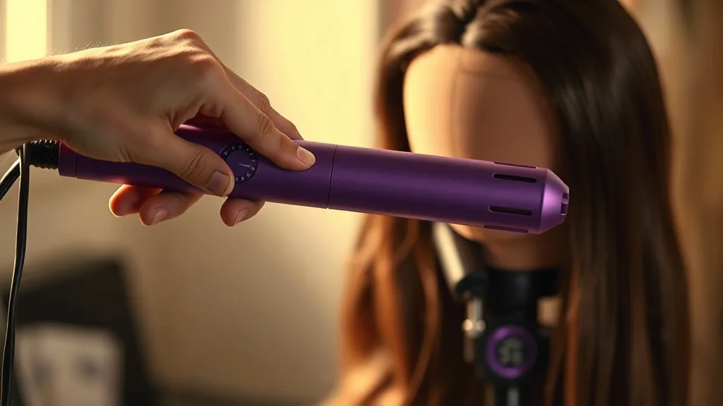 Hand holding a heat tool with the dial set to 250°F, placed on a wig stand