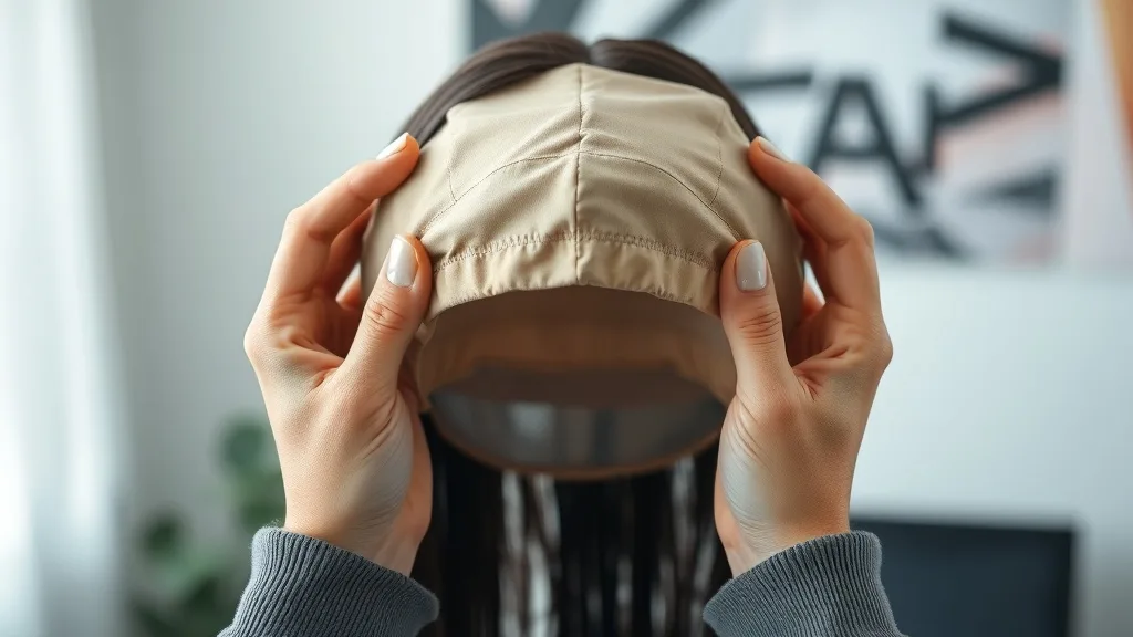 Hands stretching a nude wig cap to show its material