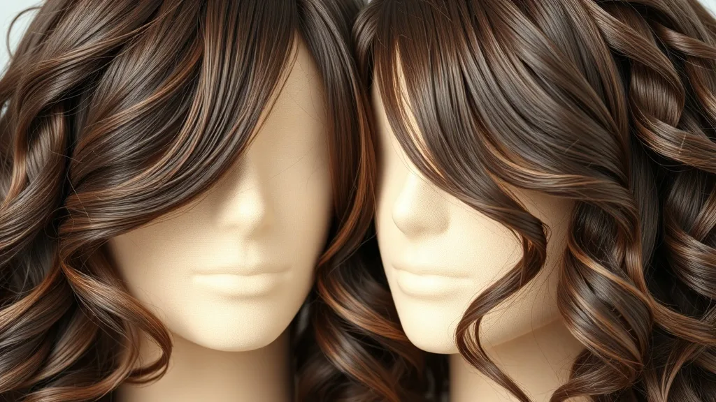 Close-up of two wig strands with identical color and curl pattern