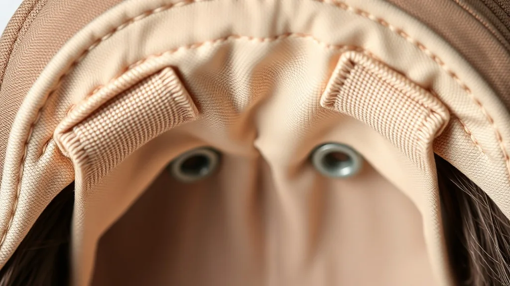 Close-up view of a wig cap showing adjustable straps at the back and small combs inside for secure fit.