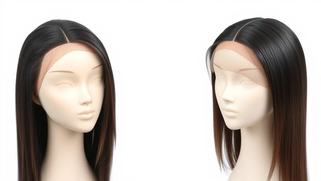 Side-by-side comparison of a cheap wig with a stiff, unnatural hairline and a budget wig with a soft, realistic hairline