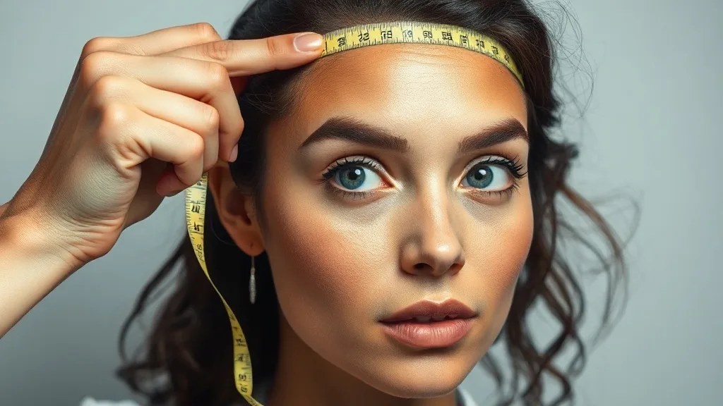 A hand holding a flexible measuring tape around a woman's head to measure circumference for wig sizing