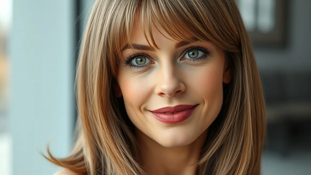 A smiling woman with a natural-looking straight wig, showcasing seamless blending with her natural hair