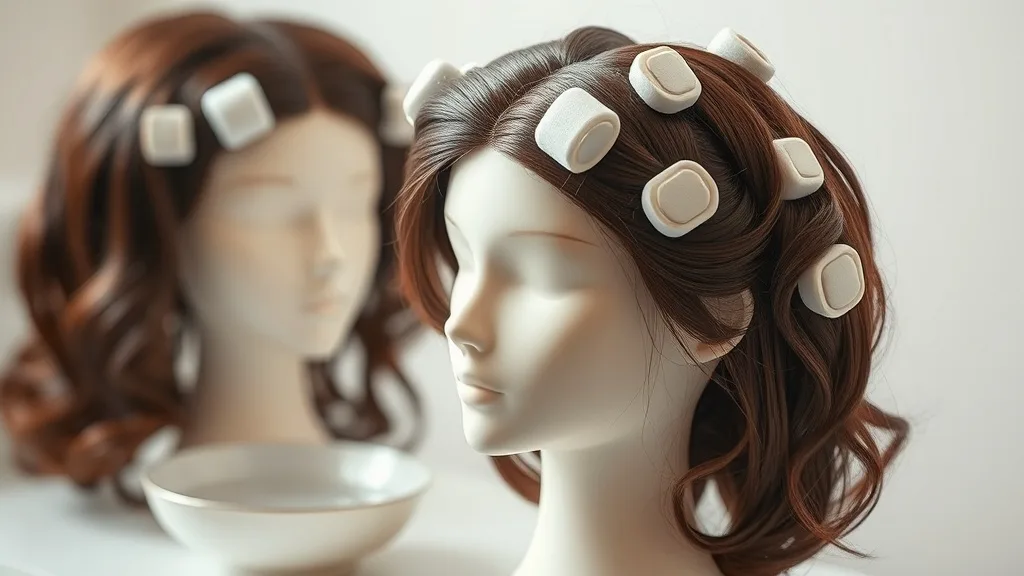 Synthetic wig sectioned into foam rollers for wet setting