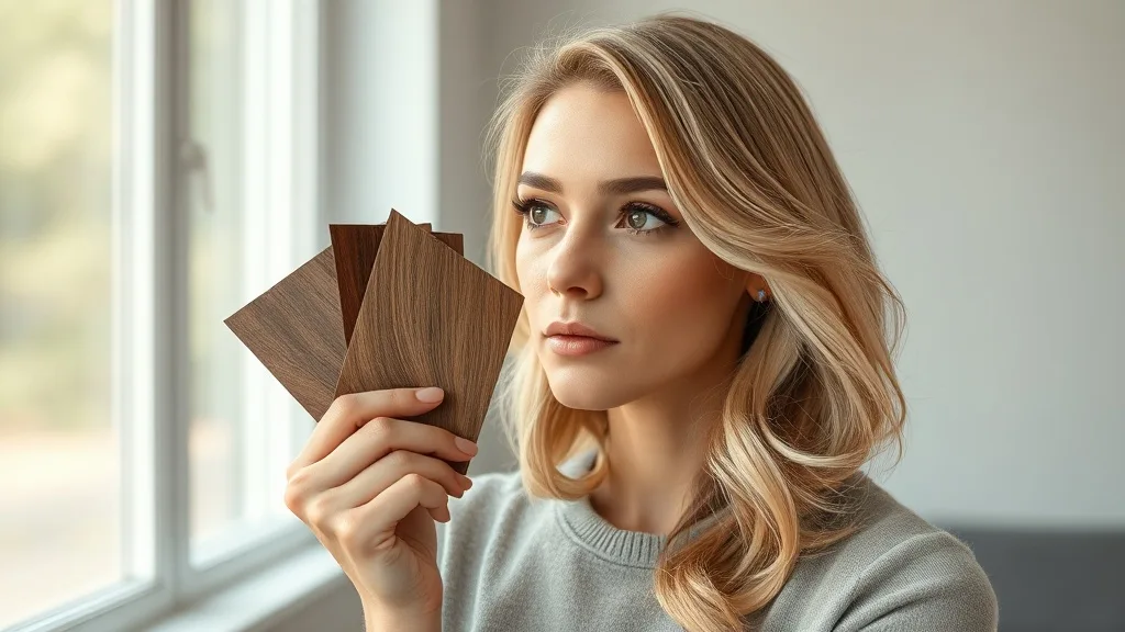 A woman holding two different wig shades against her cheek to compare colors in natural light
