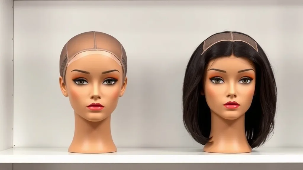 Two mannequin heads side by side, one wearing a capless wig and one wearing a lace front wig, showing the cap difference