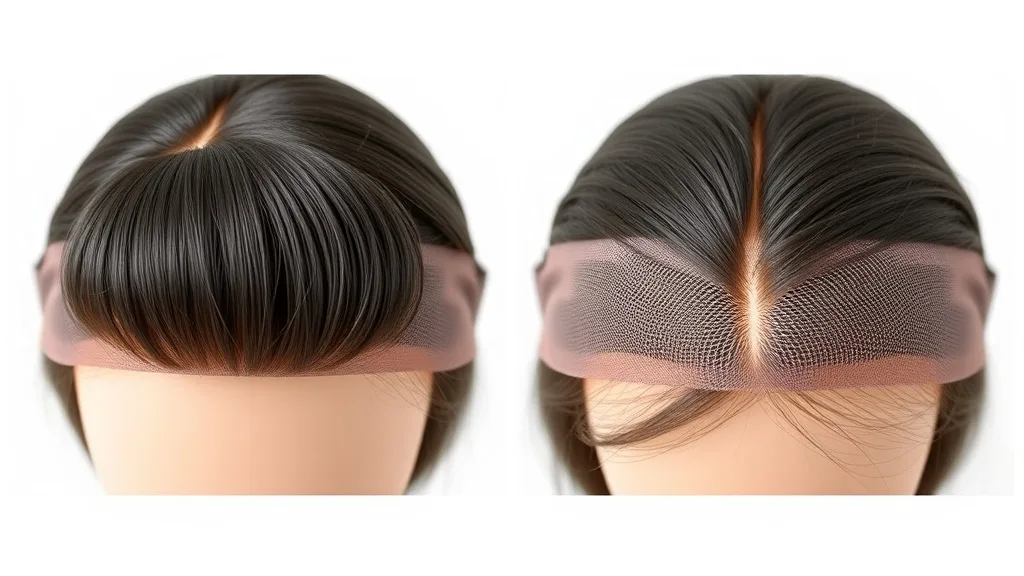Comparison of a wig hairline before customization showing dense, straight edge, and after with natural, plucked hairline